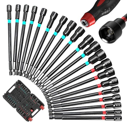 21-Piece Magnetic Nut Driver Set - SAE (1/4" to 9/16") & Metric (5mm to 15mm) Nut Driver Set with Non-Slip Silicone Grip Handle - Cr-V Magnetic Socket set - size: 21-Piece Magnetic Nut Driver Set