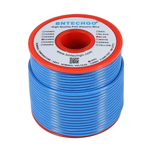 BNTECHGO 22 Gauge PVC 1007 Solid Electric Wire Blue 100 ft 22 AWG 1007 Hook Up Tinned Copper Wire - color: Blue, size: 22 Gauge 100ft