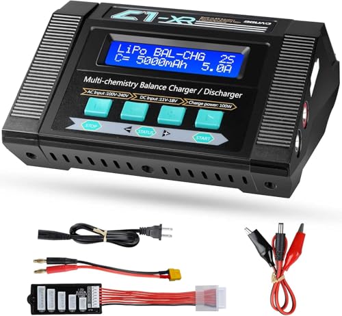 100W 10A AC/DC 1-6S Lipo Battery Charger Discharger Smart Balance Lipo Charger for LiPo LiHV Life NiMH NiCd Pb for Hobby RC Car Boat Drone FPV Racing Airplane Helicopter Airsoft