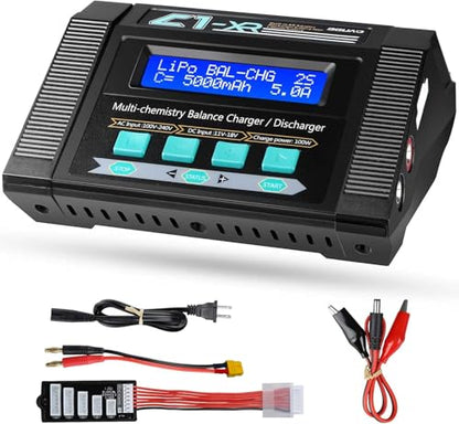 100W 10A AC/DC 1-6S Lipo Battery Charger Discharger Smart Balance Lipo Charger for LiPo LiHV Life NiMH NiCd Pb for Hobby RC Car Boat Drone FPV Racing Airplane Helicopter Airsoft