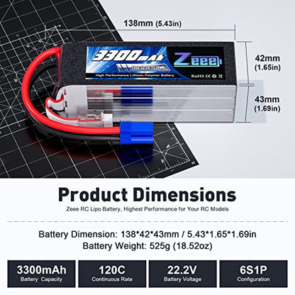 Zeee 6S Lipo Battery 3300mAh 22.2V 120C with EC5 Connector (2 Pack) | Soft Case Battery for RC Airplane Helicopter RC Car Truck Tank Drone Racing Hobby