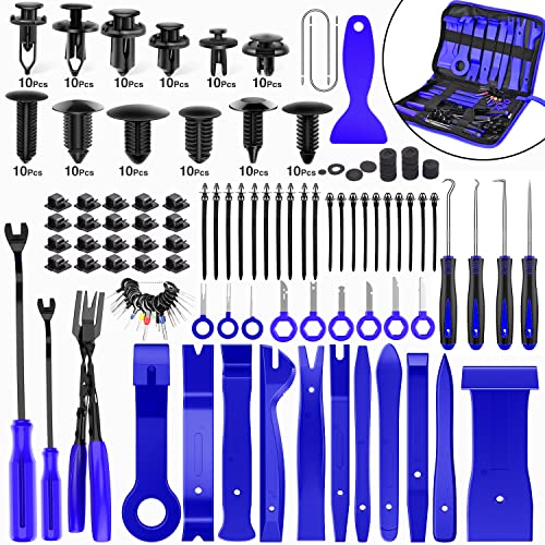 Nilight 238Pcs Trim Removal Tool, Auto Push Pin Bumper Retainer Clip Set | Fastener Terminal Remover Tool Adhesive Cable Clips Kit Car Panel Radio Removal Auto Clip Pliers - color: 238 Clips+ Remover Tools Blue