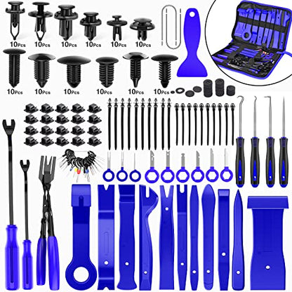 Nilight 238Pcs Trim Removal Tool, Auto Push Pin Bumper Retainer Clip Set | Fastener Terminal Remover Tool Adhesive Cable Clips Kit Car Panel Radio Removal Auto Clip Pliers - color: 238 Clips+ Remover Tools Blue