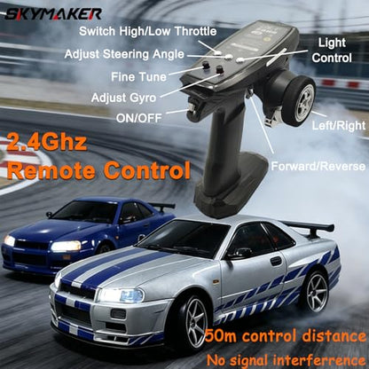 LDRC LD1899 RC Drift Car 1/18 RWD with 3 Batteries (Blue) - color: Gtr R34 Blue With 3 Batteries
