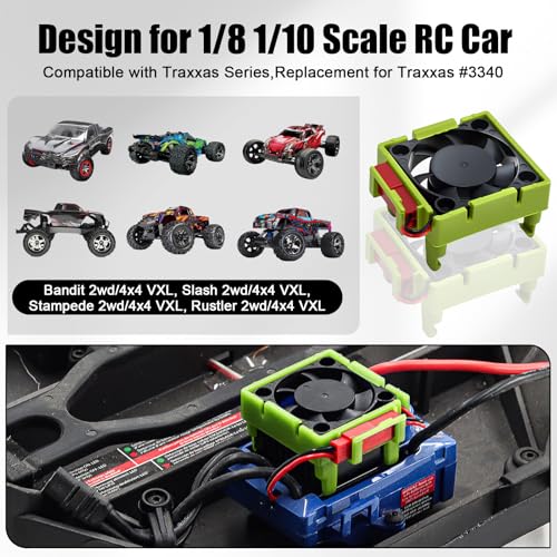 VXL-3s ESC Heat Sink Cooling Fan 28000RPM ESC Fan Heatsink for 1/8 1/10 RC Car Truck, Compatible with Traxxas Bandit/Slash/Stampede/Rustler 2WD/4X4 VXL-3s, Replace for #3340 Velineon(Green) - style: Green