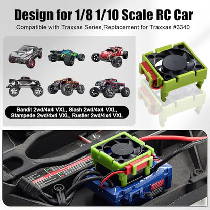 VXL-3s ESC Heat Sink Cooling Fan 28000RPM ESC Fan Heatsink for 1/8 1/10 RC Car Truck, Compatible with Traxxas Bandit/Slash/Stampede/Rustler 2WD/4X4 VXL-3s, Replace for #3340 Velineon(Green) - style: Green