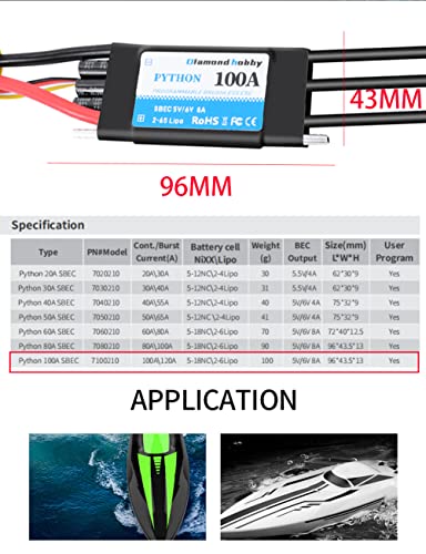 DH 100A 2-6S Waterproof Brushless ESC Electronic Speed Controller with 5V/6V 8A BEC and XT90 4.0mm Banana Head Connector for Model Ship RC Boat - size: 100A