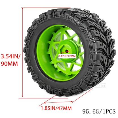RC Truck Wheel and Tires for 1/16 Summit E-REVO Gorgon GROM MINI KRATON M-J-X H-B-X S-C-Y RC Car,Monster Truck Car Wheel Tires w/Plastic Wheels Rim,Soft Tire Highway Wheels (4PCS),Green Red - color: Green-red(rc Wheels Tires)