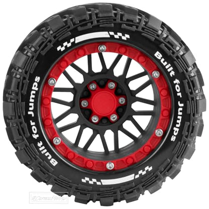 RC Wheels and Tires for 1/16 Scale,RCarmubWow Plastic Rim Rubber Tires for 1/16 Summit E-Revo Gorgon Grom,Mini Kraton 3S, M-J-X16207-16210, H-B-X16889 16890,S-C-Y16101-16106 RC Truck,Black&Red - color: Black W/Red(4pcs)