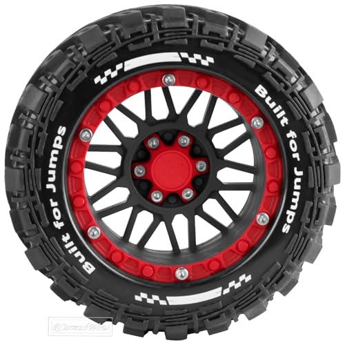 RC Wheels and Tires for 1/16 Scale,RCarmubWow Plastic Rim Rubber Tires for 1/16 Summit E-Revo Gorgon Grom,Mini Kraton 3S, M-J-X16207-16210, H-B-X16889 16890,S-C-Y16101-16106 RC Truck,Black&Red