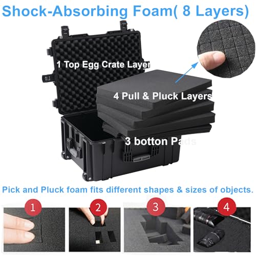 Regetek Rolling Hard Case with Foam,26 x 20 x 13 Inch, Equipment Case with Wheels and 4 Handles for camera, Drone,tool, electronics,Shockproof, Waterproof, TSA Friendly, Inner 22.64"X 16.73"X9.84"