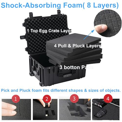 Regetek Rolling Hard Case with Foam,26 x 20 x 13 Inch, Equipment Case with Wheels and 4 Handles for camera, Drone,tool, electronics,Shockproof, Waterproof, TSA Friendly, Inner 22.64"X 16.73"X9.84"