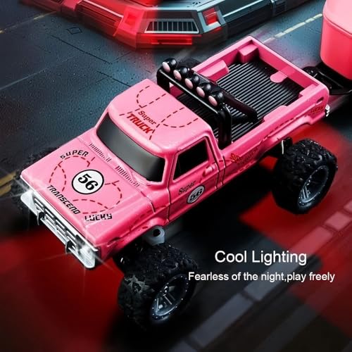1/64 Scale Alloy RC Car 2.4GHZ Off-Road Remote Control Car with Trailer Three Speed Adjustment Small RC Truck Gifts for Christmas Day Birthday (HB10 Red) - style: HB10 Red