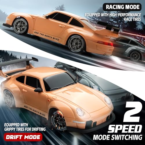 RC Drift Car, 1:24 Scale 4WD High-Speed Flesh Pink Drift RC Car | For Adults Kids, 2.4GHz Remote Control Racing Toy Car with LED Lights, Extra Tires, Rechargeable Batteries & Traffic Cones - color: Flesh Pink