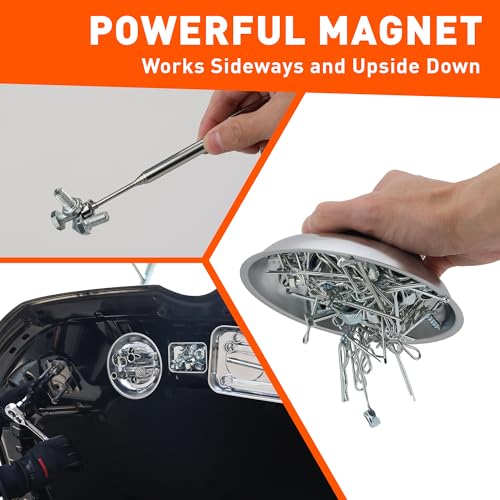 HORUDSY 4PC Magnetic Tray Set with Magnet Stick – Extra Strong Magnets, Stainless Steel Trays, and Telescoping Pickup Tool for Organizing and Retrieving Metal Parts - style: 4-Piece Magnetic Tray & Stick - Pro
