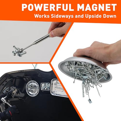 HORUDSY 4PC Magnetic Tray Set with Magnet Stick – Extra Strong Magnets, Stainless Steel Trays, and Telescoping Pickup Tool for Organizing and Retrieving Metal Parts - style: 4-Piece Magnetic Tray & Stick - Pro