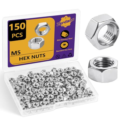 150Pcs M5-0.8mm Hex Nut Set 304 Stainless Steel | Rust Resistant, For Machinery, Automotive & DIY Projects, Storage Case Included - size: 150Pcs-M5