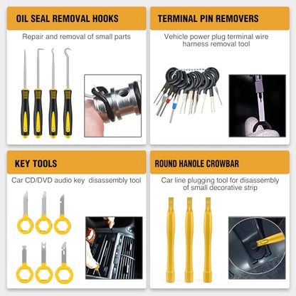 GOOACC 330Pcs Trim Removal Tool Auto Push Pin Bumper Retainer Clip Set | Fastener Terminal Remover Tool Adhesive Cable Clips Kit Car Panel Radio Removal Auto Clip Pliers Yellow - color: Yellow