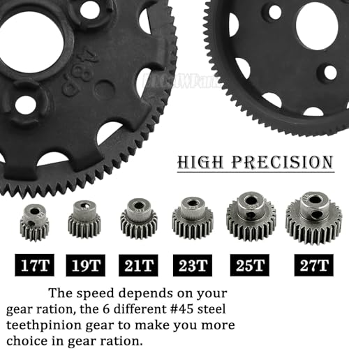 RC 48P Spur Gear (76T 83T 86T 90T) Upgrades Part for 1/10 Slash/Rustler/Stampede/Bandit 2WD (VXL),w/Slipper Clutch & Transmission Gear & Slipper Rebuild Kit & Pressure Plate,Titanium - color: (76t 83t 86t 90tgear) - Titanium