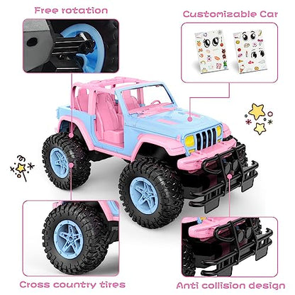 NQD Remote Control Car for Kids 1:16 Scale 80 Min Play 2.4Ghz Off Road RC Trucks with Stickers Toy Car Gift for Girls 3 4 5 6 Year Old - color: Pink and Blue