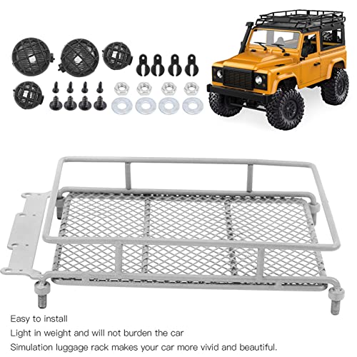 RC Crawler Roof Rack, Metal Luggage Carrier with LED Light, Simulation Accessories, Silver for Off-Road RC Cars and Trail Exploration Enthusiasts - color: Silver