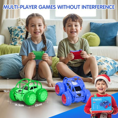 Remote Control Car, Fast Direct Charging RC Cars Amphibious 360° Rotating LED Rechargeable Stunt Car 2.4Ghz 4WD All Terrain RC Race Cars Toy Christmas Birthday Gift for Kids Boys Girls Aged 3-12 years - color: Blue
