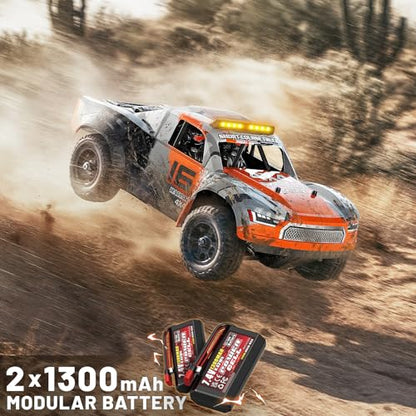 1:16 Beginner RC Cars,4WD Drift All Terrain Remote Control Car Short Course RC Truck, Up to 36 km/h,2.4GHz RTR, 2×7.4V 1300mAh Batteries, 2 Tire Sets , Metal Drivetrain,for Adults and boys age 8-12