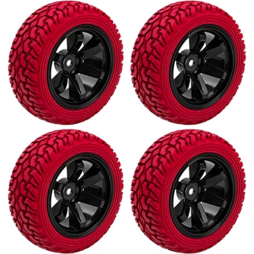 75mm/2.95'' Rubber Tires & Plastic Wheel Rims 12mm Hex Hub Compatible with Traxxas 4tec 2.0 HSP Tamiya HPI Kyosho 1/10 On-Road Touring Car, WLtoys 1/14 144001 RC Buggy (Red) - color: Red