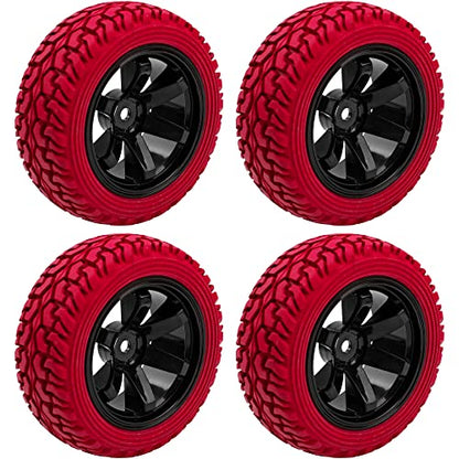 75mm/2.95'' Rubber Tires & Plastic Wheel Rims 12mm Hex Hub Compatible with Traxxas 4tec 2.0 HSP Tamiya HPI Kyosho 1/10 On-Road Touring Car, WLtoys 1/14 144001 RC Buggy (Red) - color: Red