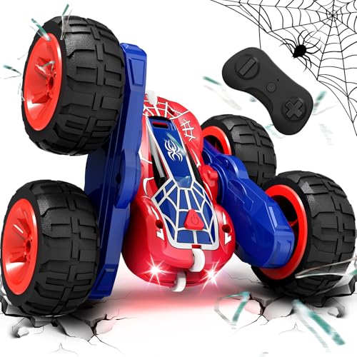 Tecnock Spider Remote Control Car, 2.4GHz RC Cars with USB-C Easy Charging, 4WD Double Sided 360° Rotates & Flips RC Stunt Car, Toys Gift for Boys and Girls Ages 6-8, 8-12 - color: Red