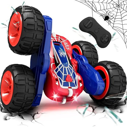 Tecnock Spider Remote Control Car, 2.4GHz RC Cars with USB-C Easy Charging, 4WD Double Sided 360° Rotates & Flips RC Stunt Car, Toys Gift for Boys and Girls Ages 6-8, 8-12 - color: Red