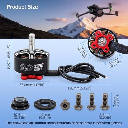 Surpass Hobby S2207 Brushless Motor 1750KV Shaft 5mm 6s Drone Motor for 5-6Inch Propellers RC Models FPV Quadcopter Multicopters Fixed-Wing-4Pack - size: 1750kv, style: S2207-4pcs
