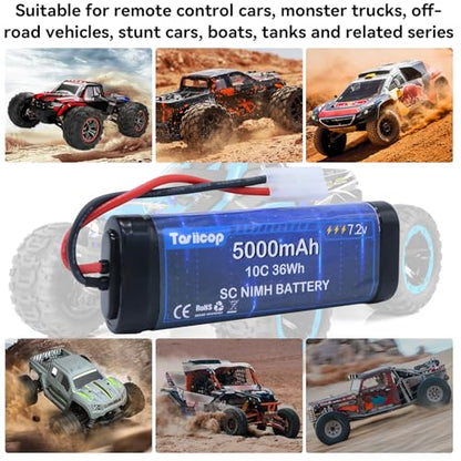 7.2V 5000mAh NIMH Battery 2 Packs - 7.2 Volt RC Rechargeable Batteries with Tamiya Plug Connector for Remote Control Car Monster Trucks Buggy Truggy Boat Tank and Related Series