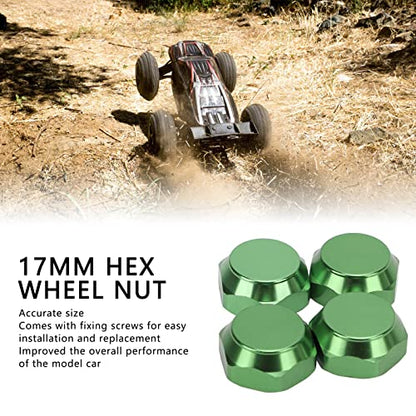 RC Car Wheel Nuts, Aluminum Alloy Universal hex Nuts 17mm Outer Diameter 4-piece Set for Off-Road Racing hobbyist Maintenance and 1/8 Scale RC Enthusiasts - color: Green