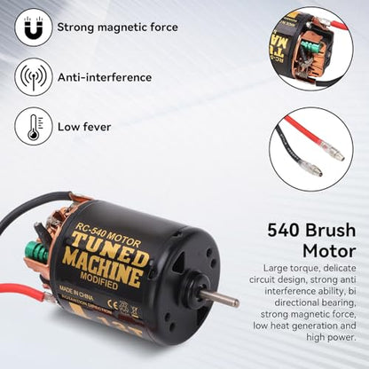 13T Brushed Motor ESC Combo, 540 Brushed Motor with 65A Water Proof Brushed ESC RC Connector Car Accessories for Scx10 90046