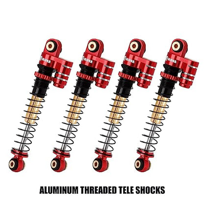 INJORA 43mm Aluminum Threaded Double Barrel Shocks for Axial SCX24 (Red) - color: Red