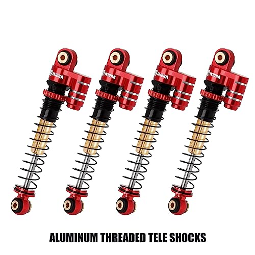 INJORA 43mm Aluminum Threaded Double Barrel Shocks for Axial SCX24 (Red) - color: Red