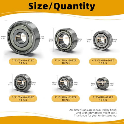 60PCS 6 Sizes Deep Groove Ball Bearings Assortment 693ZZ 623ZZ 624ZZ 685ZZ 687ZZ 627ZZ Steel Ball Bearing Miniature Bearings Double Shielded Bearings Pre-Lubricated for 3D Printers - size: 693ZZ 623ZZ 624ZZ 685ZZ 687ZZ 627ZZ