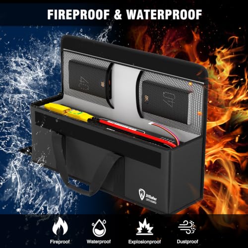 E-Bike Battery Safe Bag Explosionproof, Lipo Bag,19.3 x 5.1 x 7in | Fireproof, Large Capacity,Lipo Battery Charging Safe Bag, Silicone Coated Fireproof Storage Bag, 2 Mesh Bag,Reflective Strip