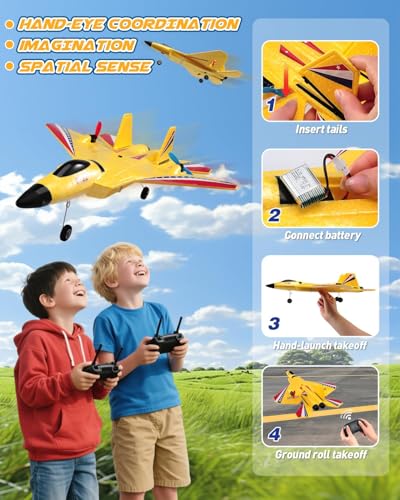 ANTSIR F22 RC Plane Jet Easy to Fly Foam RC Glider for Kids, Yellow | 2CH, RTF, 2.4GHz, Smart Gyro Stabilizer, LED Lights, 2 Rechargeable Batteries, Toy Gift for Boys Girls Beginners 8-16 - color: Yellow F22-2 Batteries