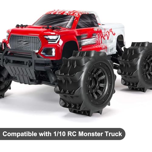 LRFHL 2.8 Beadlock Wheel Tires with 14mm/12mm Hex Adapter for 1/10 RC Car | 4PCS RC Tires Sand Terrain, 1/10 RC Monster Truck, for Traxxas Rustler Stampede Redcat Arrma Vorteks Big Rock Granite - color: Black