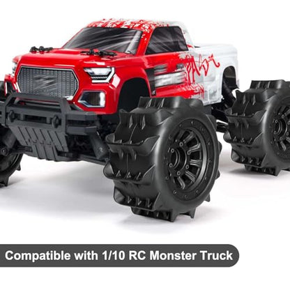 LRFHL 2.8 Beadlock Wheel Tires with 14mm/12mm Hex Adapter for 1/10 RC Car | 4PCS RC Tires Sand Terrain, 1/10 RC Monster Truck, for Traxxas Rustler Stampede Redcat Arrma Vorteks Big Rock Granite - color: Black