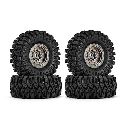 INJORA Brass 1.0 Beadlock Wheel Tires Set for 1/24 1/18 RC Crawler (Grey) - color: Grey