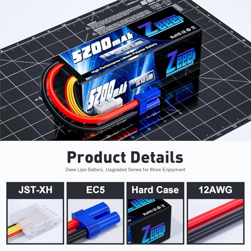 Zeee 4S 5200mAh Lipo Battery 14.8V 120C RC Battery Hard Case with EC5 Plug for RC Car 1/10 Scale Racing Truck Crawler Monster RC Car Boat(2 Pack)