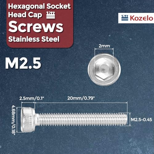 30pcs Socket Head Cap Screws - [M2.5-0.45 x 20mm] 304 Stainless Steel Allen Socket Drive for Electrical Motor 3D Printing Fan Engine Replacement Use, Silver - size: M2.5-0.45x20mm