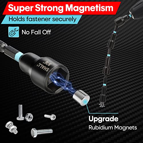 SHALL 29PCS Magnetic Nut Driver Set, Impact Drill Driver Bit 1/4" Hex Shank, SAE & Metric Cr-V Steel Power Nut Drivers with Quick-release Extensions, Impact Socket Adapters, Bit Holder and Storage Bag - size: Variety Pack