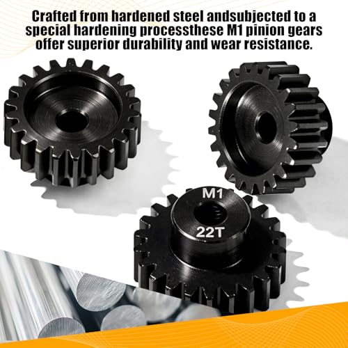 M1 Gear 22T 5mm Bore 3-Pack – High-Precision Hardened Steel Motor Pinion Gear for 1/8 1/10 RC Crawler, Monster Truck, Short Course Truck & Boat (Compatible with Traxxas Axial, FMS, HSP Redcat Losi) - style: M1 3Pcs 22T