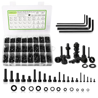 M2 M3 M4 M5 Hex Socket Bolt & Nut Assortment Kit, 2410Pcs | 12.9 Alloy Steel, Zinc Plated Anti-rust; 20 Sizes Metric Screws with Lock Washers; For 3D Printing DIY Machinery Repair - size: K. M2 M3 M4 M5