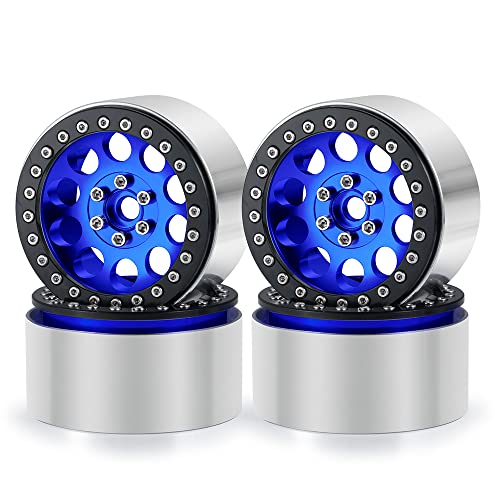 4PCS 2.2inch Beadlock Wheels 35mm RC 2.2 Aluminum Rims for AXIAL Wraith RR10 90048/90018 TRX4 1/10th RC Crawler Truck Car (Blue) - color: Blue