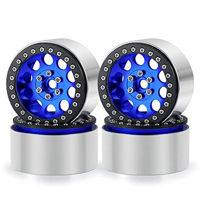 4PCS 2.2inch Beadlock Wheels 35mm RC 2.2 Aluminum Rims for AXIAL Wraith RR10 90048/90018 TRX4 1/10th RC Crawler Truck Car (Blue) - color: Blue